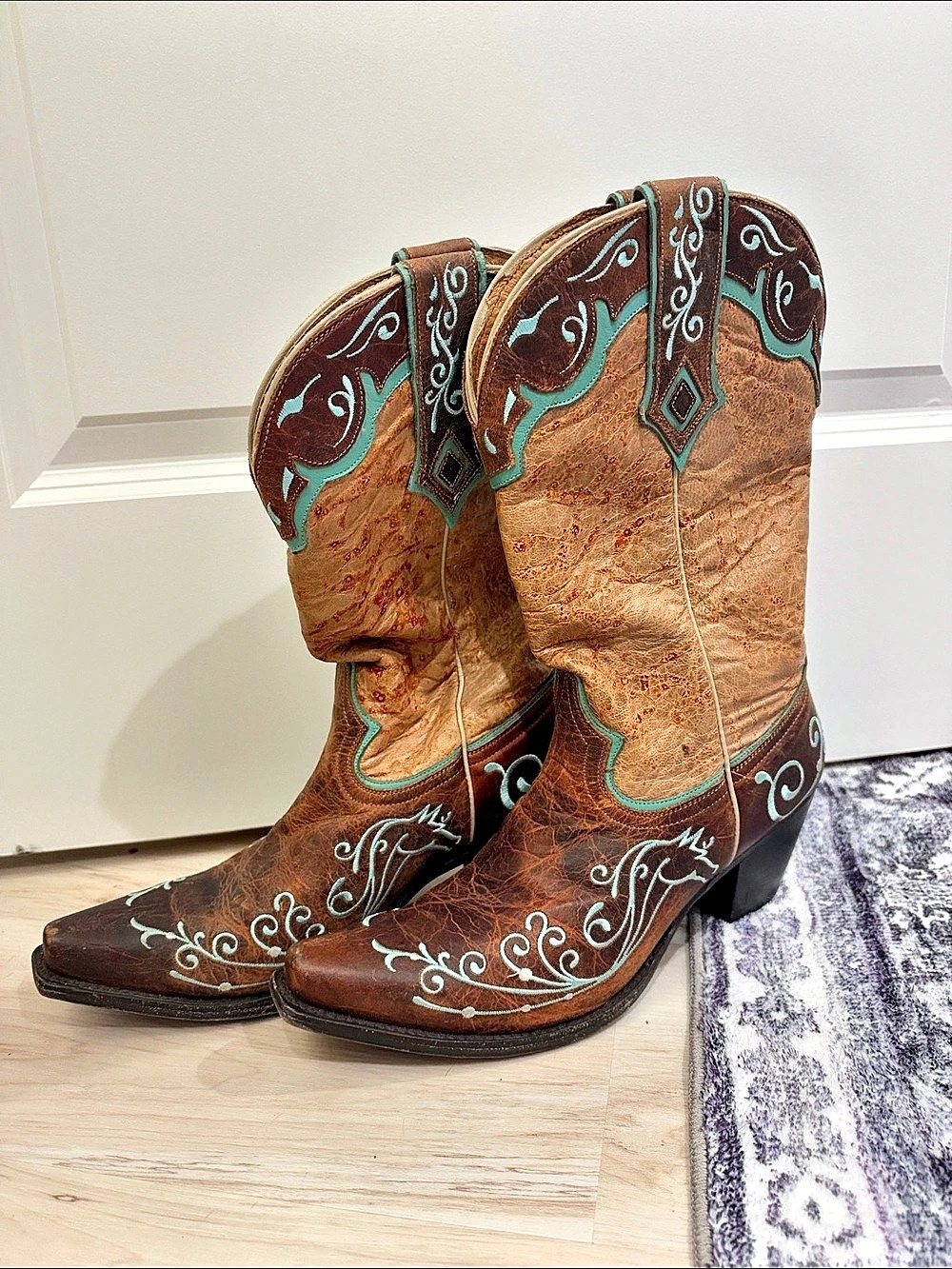 Stetson Western Embroidered Leather Boots US 7.5